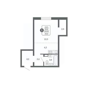 Студия квартира, вторичка, 33м2, 7/17 этаж