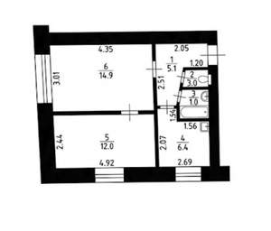 2-к квартира, вторичка, 41м2, 1/5 этаж
