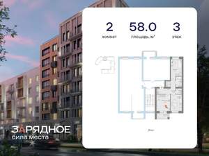 2-к квартира, вторичка, 58м2, 3/3 этаж