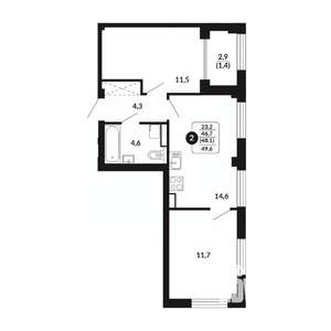 2-к квартира, вторичка, 48м2, 13/17 этаж