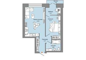1-к квартира, вторичка, 52м2, 6/8 этаж