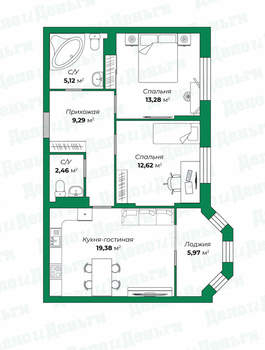 2-к квартира, вторичка, 65м2, 7/17 этаж