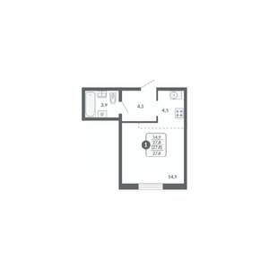 1-к квартира, вторичка, 28м2, 4/17 этаж