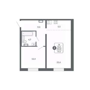 2-к квартира, вторичка, 53м2, 7/17 этаж