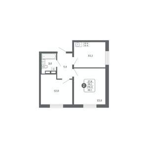 2-к квартира, вторичка, 48м2, 7/17 этаж