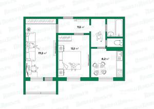 2-к квартира, вторичка, 50м2, 5/10 этаж