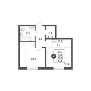 2-к квартира, вторичка, 39м2, 7/17 этаж