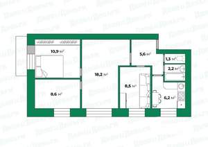 4-к квартира, вторичка, 63м2, 2/5 этаж