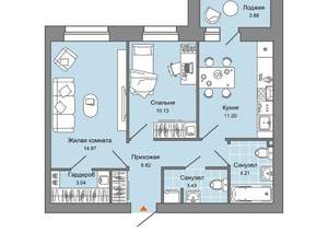 2-к квартира, вторичка, 56м2, 1/8 этаж