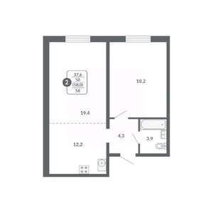 2-к квартира, вторичка, 58м2, 4/17 этаж