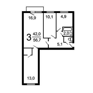 3-к квартира, вторичка, 60м2, 3/5 этаж