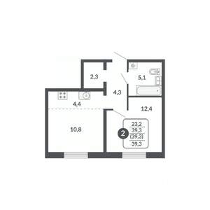 2-к квартира, строящийся дом, 39м2, 2/17 этаж