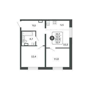 3-к квартира, вторичка, 53м2, 4/17 этаж