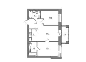 3-к квартира, вторичка, 63м2, 6/6 этаж