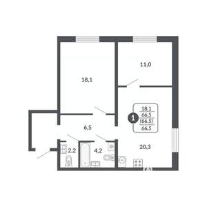 2-к квартира, строящийся дом, 67м2, 2/17 этаж