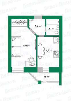 1-к квартира, вторичка, 32м2, 2/9 этаж