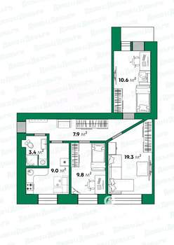 3-к квартира, вторичка, 60м2, 4/9 этаж