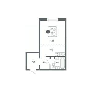 Студия квартира, вторичка, 30м2, 13/17 этаж