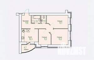 3-к квартира, строящийся дом, 65м2, 13/14 этаж