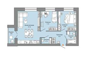 2-к квартира, вторичка, 64м2, 1/8 этаж