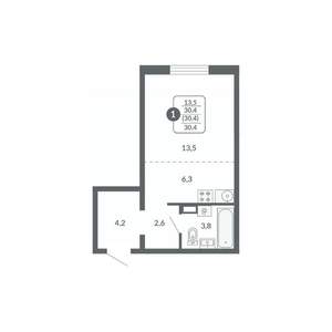 Студия квартира, вторичка, 30м2, 12/17 этаж