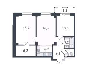 3-к квартира, вторичка, 70м2, 2/16 этаж