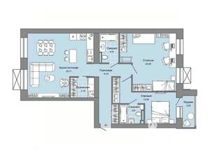 2-к квартира, строящийся дом, 89м2, 2/4 этаж