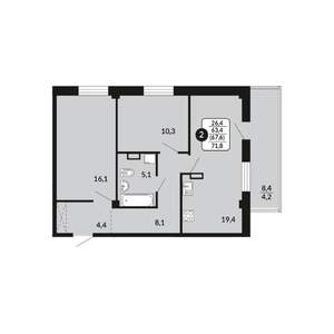 2-к квартира, вторичка, 68м2, 18/18 этаж
