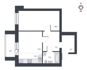 2-к квартира, вторичка, 57м2, 12/12 этаж