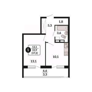 1-к квартира, вторичка, 37м2, 17/18 этаж