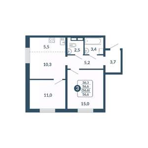 3-к квартира, вторичка, 57м2, 17/17 этаж