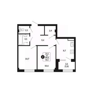 2-к квартира, вторичка, 49м2, 10/17 этаж