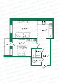 2-к квартира, вторичка, 47м2, 2/3 этаж