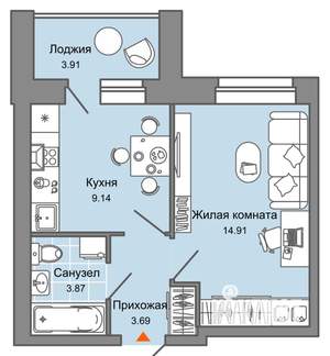 1-к квартира, вторичка, 34м2, 2/4 этаж