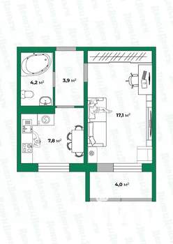 1-к квартира, вторичка, 35м2, 9/9 этаж