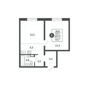 2-к квартира, вторичка, 48м2, 17/17 этаж