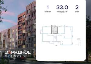 Студия квартира, вторичка, 33м2, 2/8 этаж