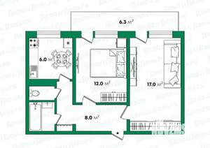 2-к квартира, вторичка, 47м2, 5/5 этаж