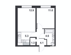 2-к квартира, вторичка, 39м2, 8/16 этаж