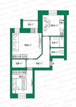 2-к квартира, вторичка, 64м2, 10/10 этаж