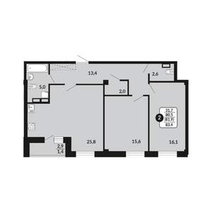 2-к квартира, вторичка, 82м2, 18/18 этаж