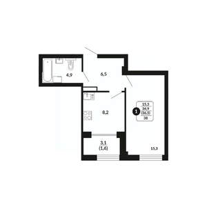 1-к квартира, вторичка, 37м2, 8/17 этаж