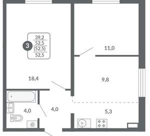 2-к квартира, вторичка, 53м2, 9/17 этаж