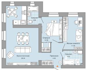 3-к квартира, вторичка, 66м2, 1/4 этаж