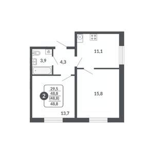 2-к квартира, вторичка, 49м2, 13/17 этаж