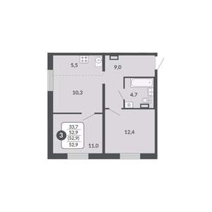3-к квартира, вторичка, 53м2, 16/17 этаж