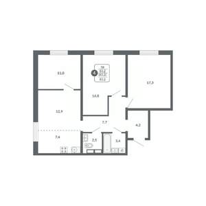 4-к квартира, вторичка, 83м2, 10/17 этаж