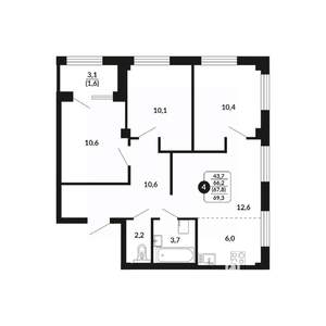 4-к квартира, вторичка, 68м2, 2/17 этаж