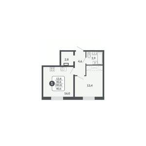 1-к квартира, вторичка, 41м2, 13/17 этаж