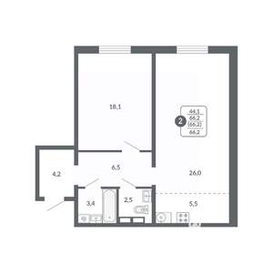 2-к квартира, вторичка, 66м2, 8/17 этаж